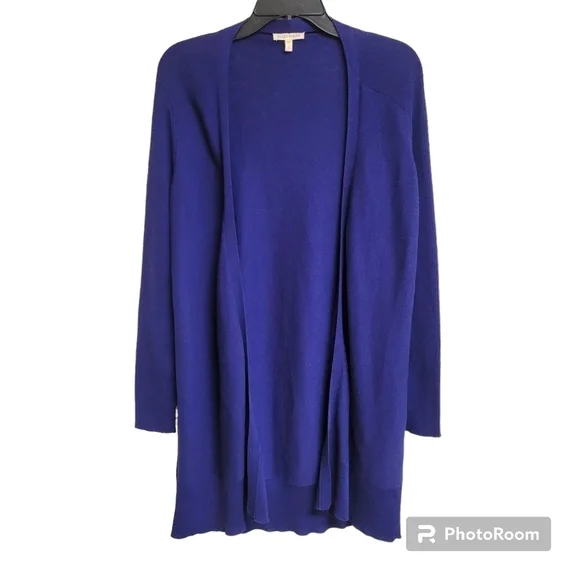 Eileen Fisher Deep Purple Open Front Organic Cotton Long Sweater Cardigan Small - Picture 7 of 7
